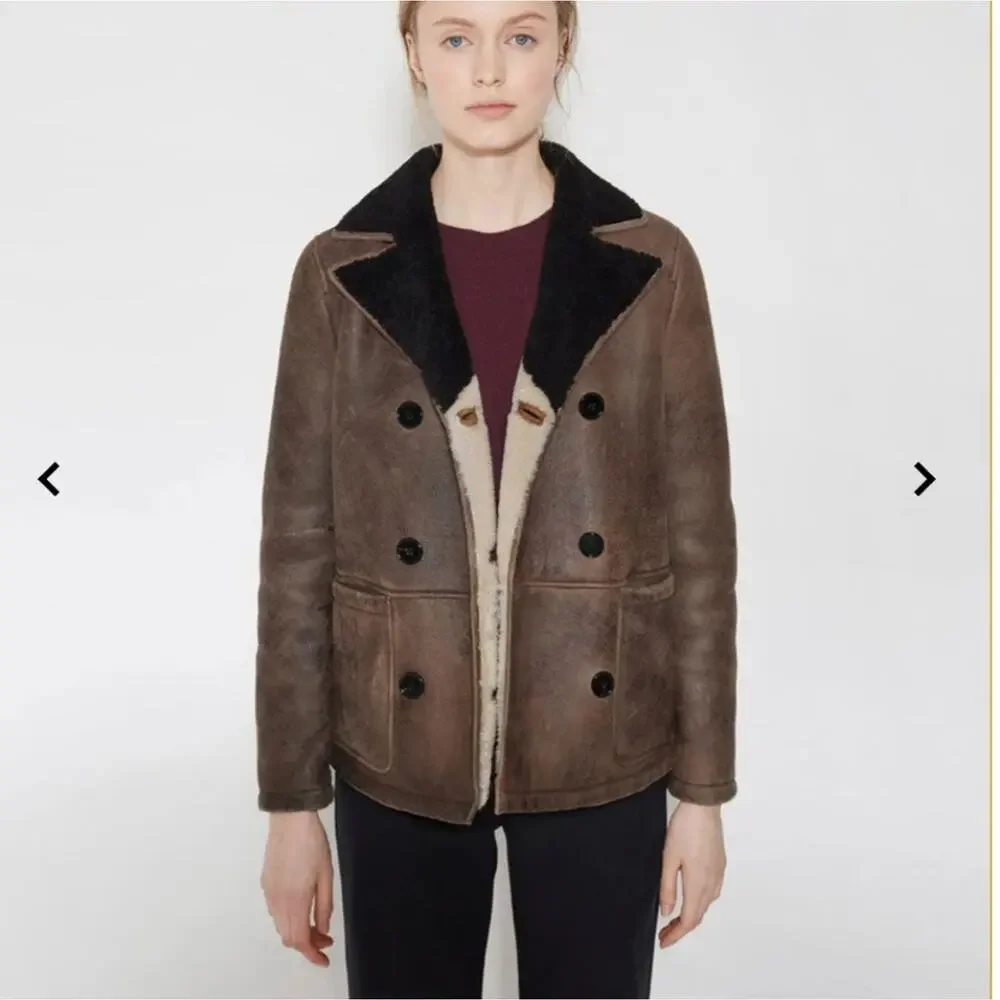 Marni | Brown Leather & Sheepskin Jacket Black Collar 40 Small